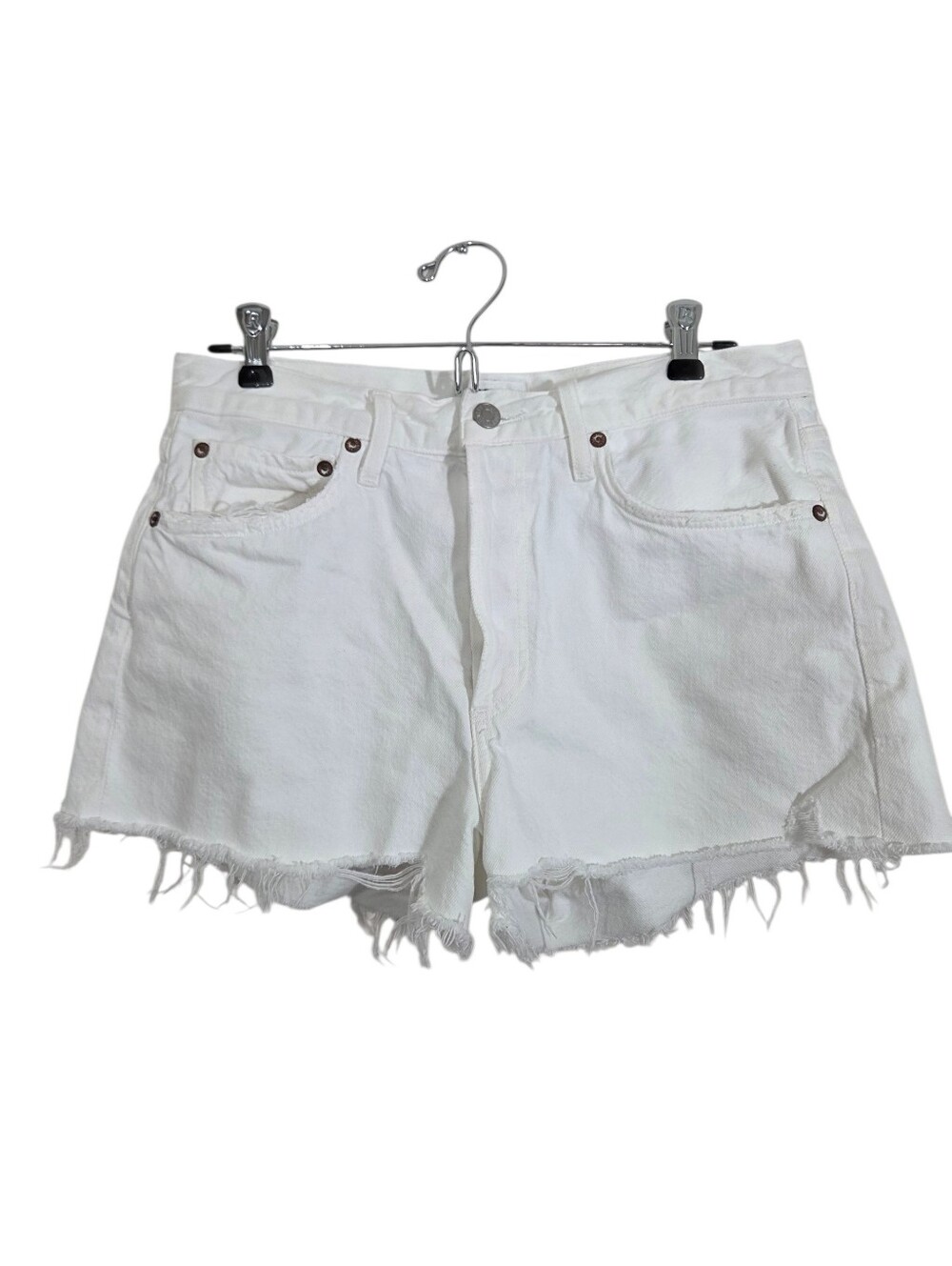 Agolde Parker Denim Jean Shorts in Dough White Boho Raw Hem Distressed Size 27